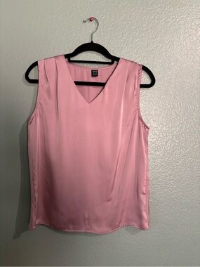 Pink Satin V-Neck Sleeveless Top